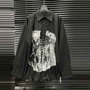 Black Graphic Button-Up Shirt